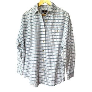 Vintage Rue21 White Light Blue Plaid Cotton Flannel Button Down Shirt Size Large